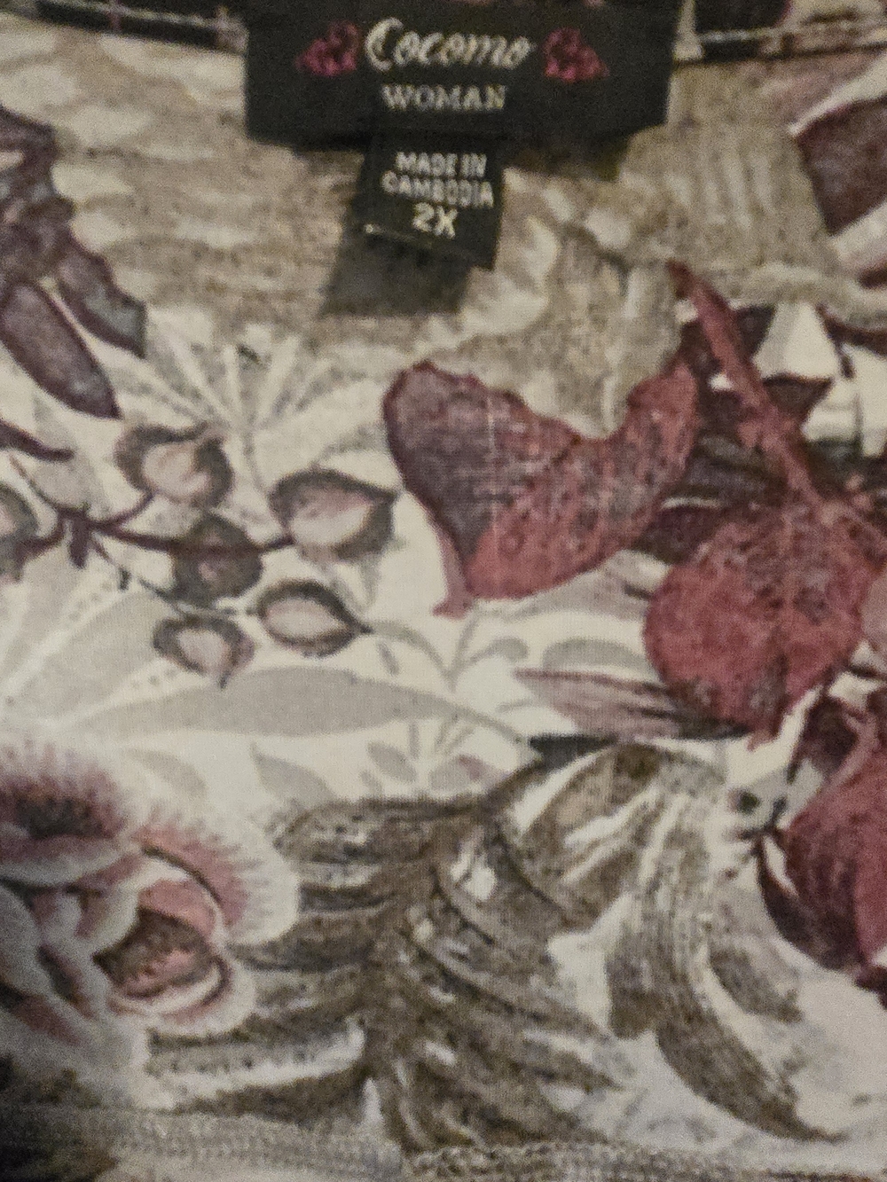 Cocomo Cream Floral Scoop Neck Tunic with Burgundy and Olive Accents - Picture 2 of 2